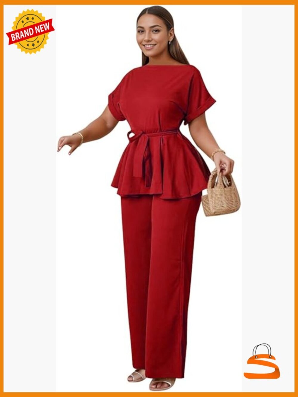 Two Piece Peplum Top Wide Leg Pants Set Business Office Work Suit